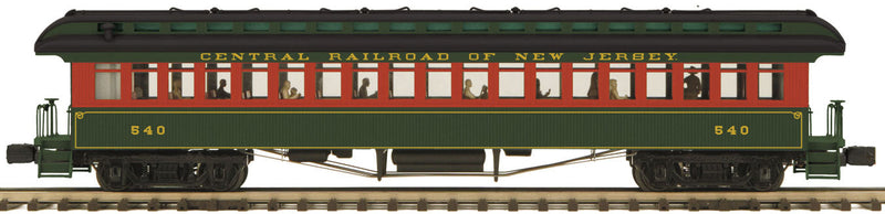 64' Wood Coach - 3-Rail - Ready to Run - Premier(R) -- Central Railroad of New Jersey (green, orange)
