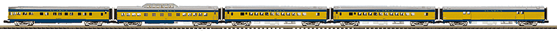 70' Smooth-Side ABS Passenger 5-Car Set - 3-Rail - Ready to Run - Premier(R) -- Alaska Railroad #72, 5403, 5413, 7014, Rainbow (1970s, yellow, blue, gray)