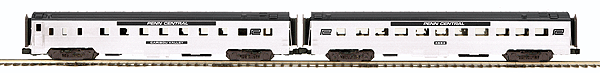 Premier Streamlined 2-Car 70' ABS Sleeper/Diner Set Ribbed Side -- Penn Central (silver, black)