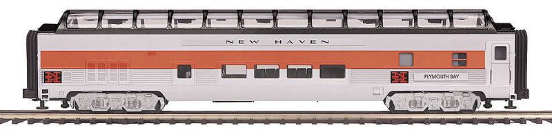 70' Fluted-Side ABS Full-Length Vista Dome - 3-Rail - Ready to Run - Premier(R -- New Haven Lewis Bay (silver, orange, black)