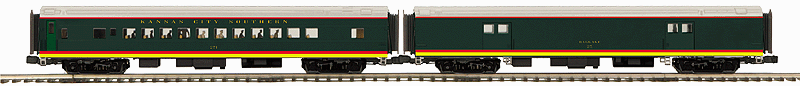 70' Smooth-Side ABS Baggage/Coach Set - 3-Rail - Ready to Run - Premier(R) -- Kansas City Southern #16, 243 Baton Rouge (black, red, yellow, silver)