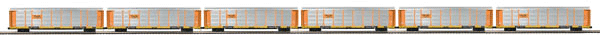 Premier Corrugated Enclosed Auto Carrier 6-Pack - 3-Rail - Ready to Run -- Denver & Rio Grande Western (silver, orange, yellow)