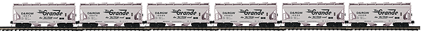 Premier 2-Bay Centerflow Covered Hopper 6-Pack - 3-Rail - Ready to Run -- Denver & Rio Grande Western #2 (gray, Large Lettering, Action Road Slogan)