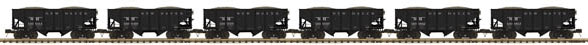 Premier Fishbelly 2-Bay Hopper 6-Pack - 3-Rail - Ready to Run -- New Haven #116044, 116049, 116055, 116058, 116062, 116063 (black)