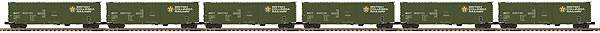 50' PS-1 Boxcar - 3-Rail - Ready to Run - Premier -- 6-Pack w/Pullman-Standard Door, British Columbia Railway (green, Dogwood Log