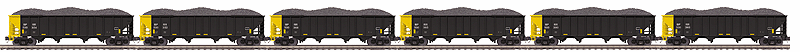4-Bay Hopper 6-Pack - 3-Rail - Ready to Run - Premier(R) -- Buffalo & Pittsburgh BPRR Set #1 (black, yellow)