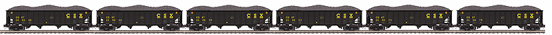 4-Bay Hopper 6-Pack - 3-Rail - Ready to Run - Premier(R) -- CSX Set #1 (black, yellow)