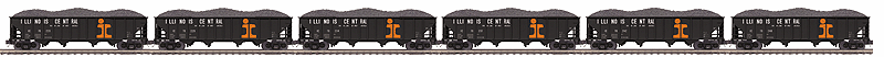 4-Bay Hopper 6-Pack - 3-Rail - Ready to Run - Premier(R) -- Illinois Central Set #1 (black, orange)