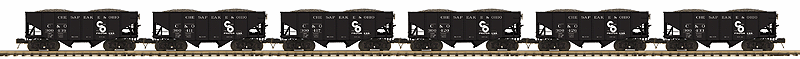2-Bay Fishbelly Hopper 6-Pack - 3-Rail - Ready to Run - Premier(R) -- Chesapeake & Ohio Set #1 (black, white, Progress Logo)