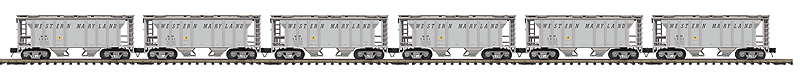 PS-2 Covered Hopper 6-Pack - 3-Rail - Ready to Run - Premier(R) -- Western Maryland Set #1 (gray, black, Speed Lettering)