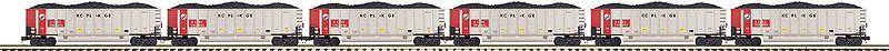 Coalporter Gondola 6-Pack - 3-Rail - Ready to Run - Premier(R) -- Kansas City Power & Light Company Set #2