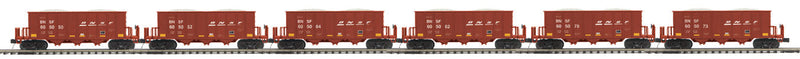 3-Bay Rapid-Discharge Hopper 6-Pack - 3-Rail - Ready to Run - Premier(R) -- BNSF Railway #1 (Boxcar Red, Wedge Logo, yellow, Conspicuity Marks)