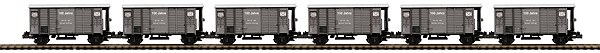 Premier European Gedeckter Wood Boxcar w/Hi-Rail Wheels 6-Pack - Ready to Run -- Sihital Zurich Uetliberg (SZU) Bahn (Zurich, Switzerland, gray)