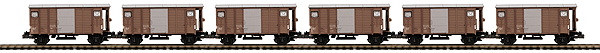 Premier European Gedeckter Wood Boxcar w/Hi-Rail Wheels 6-Pack - Ready to Run -- Swiss Federal Railways SBB-CFF (brown, gray)