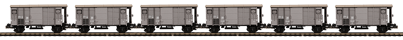 Premier European Gedeckter Wood Boxcar w/Scale Wheels 6-Pack - Ready to Run -- Swiss Federal Railways SBB-CFF (gray, yellow)