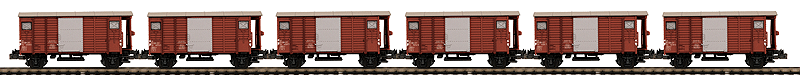 Premier European Gedeckter Wood Boxcar w/Scale Wheels 6-Pack - Ready to Run -- Swiss Federal Railways SBB-CFF (brown, gray)