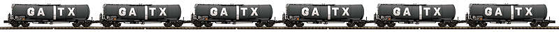 Premier European Modern Tank Car w/Hi-Rail Wheels 6-Pack - Ready to Run -- General American Tank Car (gray, silver)