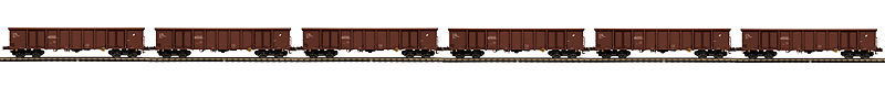 Premier European Modern Gondola w/Hi-Rail Wheels 6-Pack - Ready to Run -- Austrian Federal Railways OBB - Rail Cargo Austria RCA (brown, red, white)