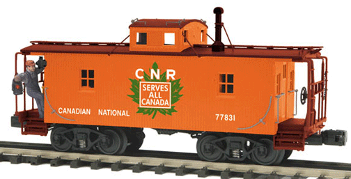 Premier N6b Wood Caboose w/Operating Signal Man -- Canadian National (orange, green Leaf Logo)