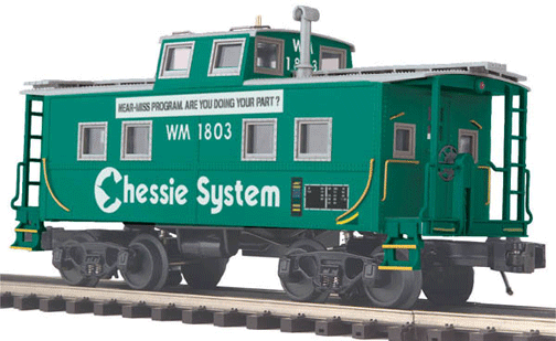 Premier Center-Cupola Steel Caboose - 3-Rail - Ready to Run -- Chessie System/WM (green, white, Near Miss Program Safety Slogan)