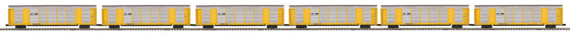 Enclosed Corrugated Auto Carrier 6-Pack - 3-Rail - Ready to Run - Premier(R) -- Norfolk Southern #1 (silver, yellow, Horse Head Logo, TTX Flat w/Forward Log