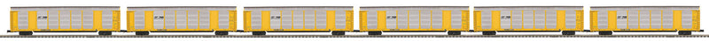 Enclosed Corrugated Auto Carrier 6-Pack - 3-Rail - Ready to Run - Premier(R) -- Norfolk Southern #2 (silver, yellow, Horse Head Logo, TTX Flat w/Forward Log