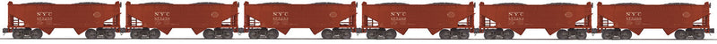 2-Bay Offset-Side Steel Hopper 6-Pack - 3-Rail - Ready to Run - Premier(R) -- New York Central (Boxcar Red)