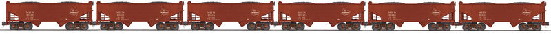 2-Bay Offset-Side Steel Hopper 6-Pack - 3-Rail - Ready to Run - Premier(R) -- Milwaukee Road (Boxcar Red, TMR Logo)