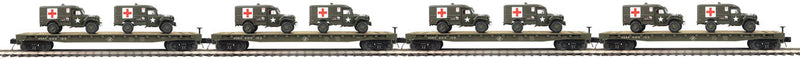 Flatcar with Dodge WC54 Ambulances Load 4-Pack - 3-Rail - Ready to Run - Premi -- U.S. Army