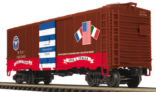 Premier AAR 40' Boxcar - 3-Rail - Ready to Run -- New York Central (brown, 1947 Friendship Train Graphics)