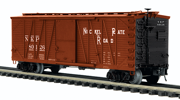 Premier USRA 40' Single-Sheathed Wood Boxcar - 3-Rail - Ready to Run -- Nickel Plate Road #80126 (Boxcar Red, black)