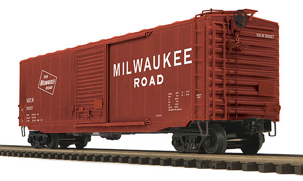 50' PS-1 Boxcar w/Youngstown Door - 3-Rail - Ready to Run - Premier(R) -- Milwaukee Road (Boxcar Red; Large Lettering)