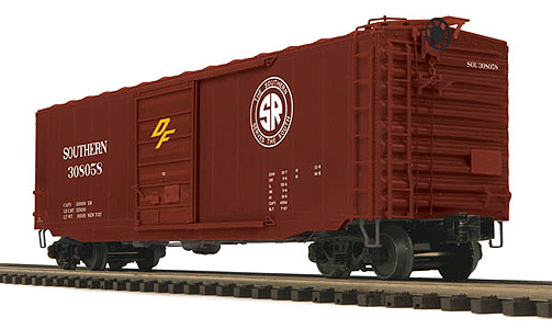 50' PS-1 Boxcar w/Pullman Standard Door - 3-Rail - Ready to Run - Premier(R) -- Southern Railway (Boxcar Red: Round Logo, "Serves the South" Slogan)