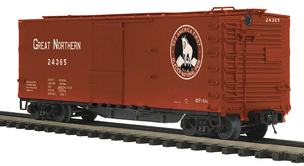 USRA 40' Double-Sheathed Boxcar - 3-Rail - Ready to Run - Premier -- Great Northern (Boxcar Red; "See America First - Glacier National Park" Lo
