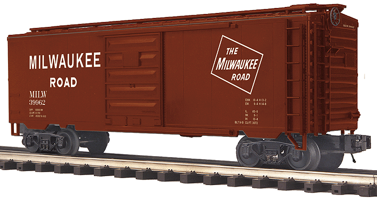 40' Boxcar - 3-Rail - Ready to Run - Premier(R) -- Milwaukee Road (Boxcar Red, Large Lettering)