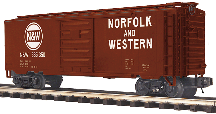 40' Boxcar - 3-Rail - Ready to Run - Premier(R) -- Norfolk & Western (Boxcar Red, Hamburger Logo)