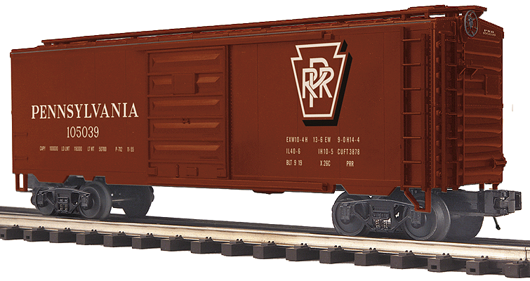 40' Boxcar - 3-Rail - Ready to Run - Premier(R) -- Pennsylvania Railroad (Tuscan, Shadow Keystone)