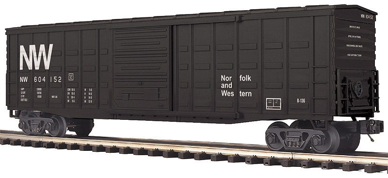 50' Waffle-Side Boxcar - 3-Rail - Ready to Run - Premier(R) -- Norfolk & Western (black, white, Large NW)