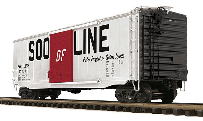 50' PS-1 Boxcar w/Youngstown Standard Door - 3-Rail - Ready to Run - Premier(R -- Soo Line (shite, red, black, Squared Billboard Lettering)