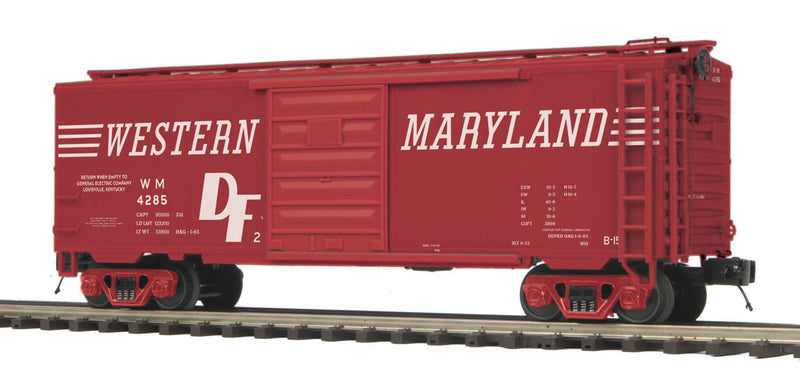 PS-1 40' Boxcar - 3-Rail - Ready to Run - Premier(R) -- Western Maryland (Boxcar Red, white, Speed Lettering & DF Markings)