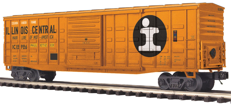 50' Waffle-Side Boxcar - 3-Rail - Ready to Run - Premier(R) -- Illinois Central (orange, black, Mainline of Mid America Slogan)