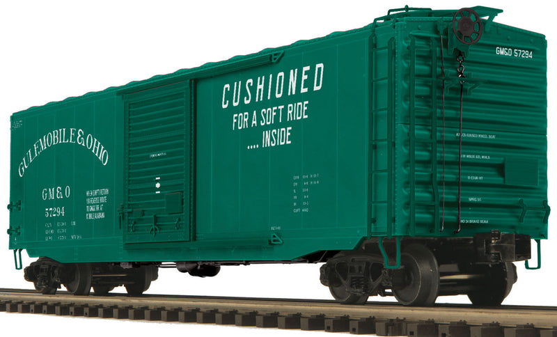 50' PS-1 Boxcar w/Youngstown Door - 3-Rail - Ready to Run - Premier(R) -- Gulf, Mobile & Ohio (green, white, Cushioned Soft Ride Slogan)