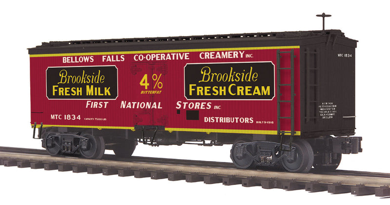 36' Wood Reefer - 3-Rail - Ready to Run - Premier -- Brookside Fresh Milk #1834