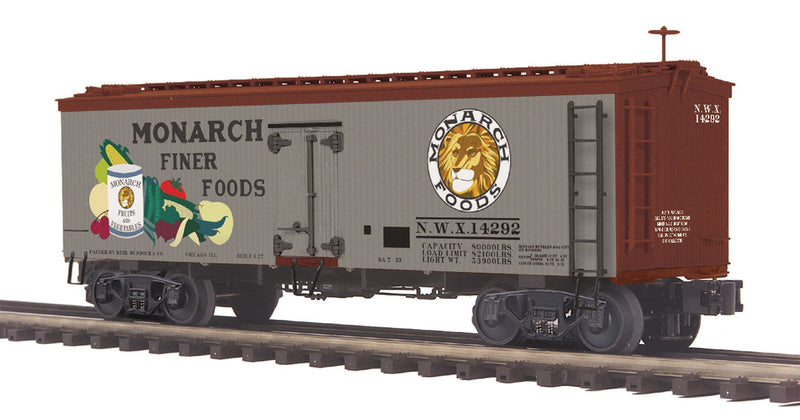 36' Wood Reefer - 3-Rail - Ready to Run - Premier -- Monarch Foods 14292
