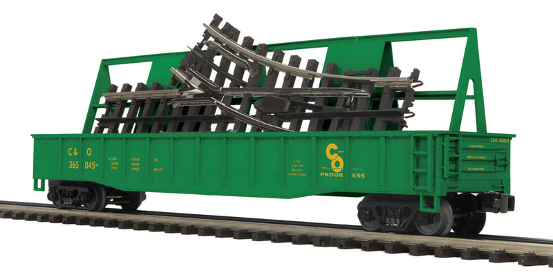 Gondola w/ScaleTrax O-31 Turnout Load - 3-Rail - Ready to Run - Premier(R) -- Chesapeake & Ohio (MOW, green, yellow)
