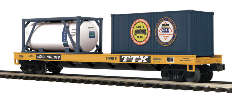 Flatcar, Tank Container, 20' Container Load - 3-Rail - Ready to Run - Premie -- CSX 802919