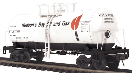 Premier Funnel-Flow Tank Car - 3-Rail - Ready to Run -- Hudson's Bay Oil & Gas (white, red, black)