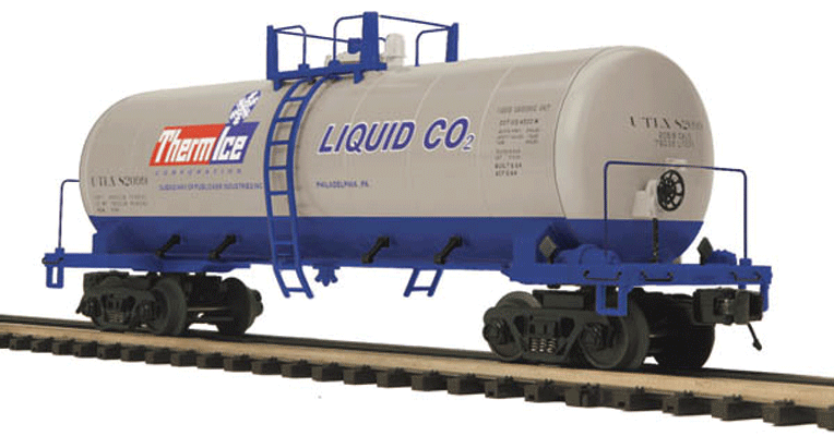 Tank Car - 3-Rail - Ready to Run - Premier -- Therm Ice (silver, blue, red)