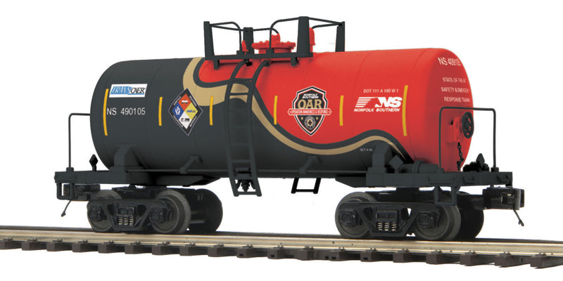 8,000-Gallon Tank Car - 3-Rail - Ready to Run - Premier(R) -- Norfolk Southern #490105 (First Responder Scheme, black, red, gold)