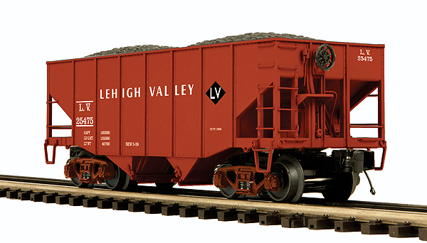 2-Bay Fishbelly Hopper - 3-Rail - Ready to Run - Premier -- Lehigh Valley (Boxcar Red, Small Black Diamond Logo)